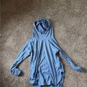 Athleta Heathered Blue Hooded Long Sleeve Shirt